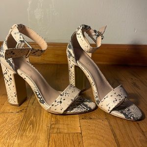 Snakeskin Open Toe Block Heels